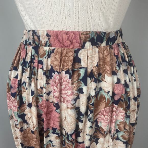 Vintage Midi Skirt Size 8 Pink Cream Floral Print Pleated A Line Cottagecore 90s - Picture 3 of 11